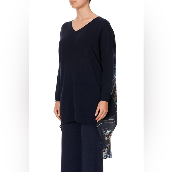Camilla | Mare Mystique Marino Wool & Silk V Neck Jumper With Print Back | Sz OS - Picture 3 of 17